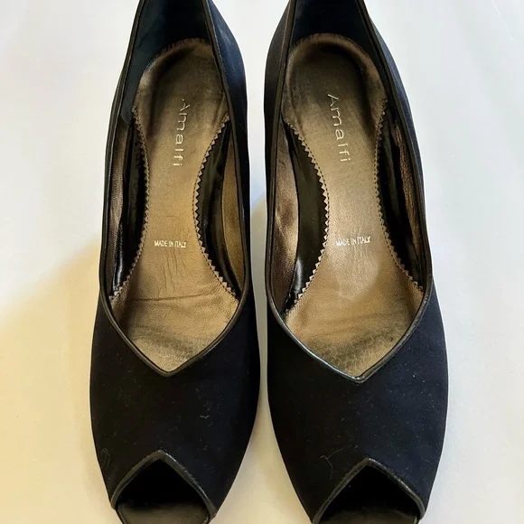 AMALFI Black Wedge Peep Toe Pumps Size 8 - Picture 5 of 7
